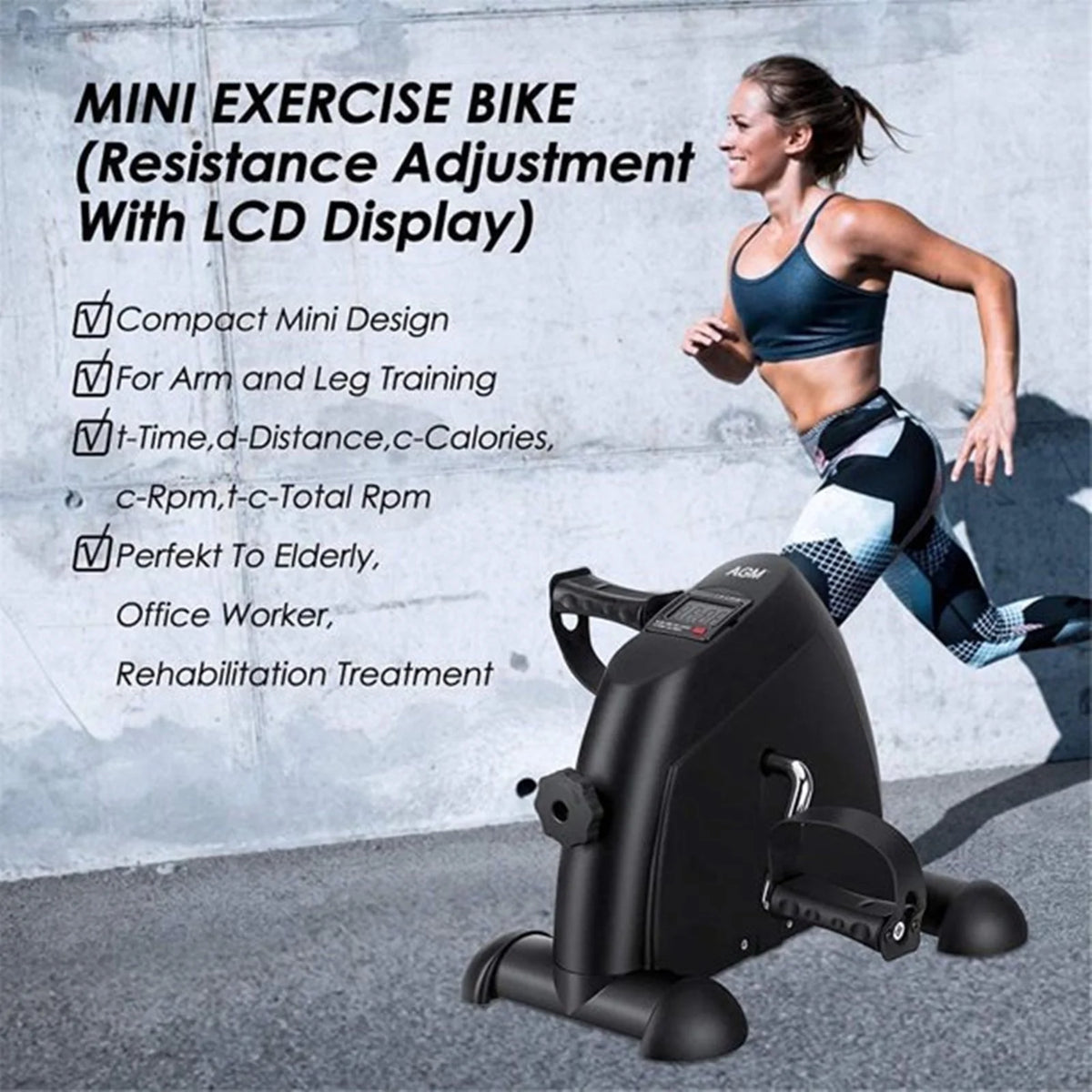 Portable Black Indoor Pedal Exerciser Bike with LCD Display R735