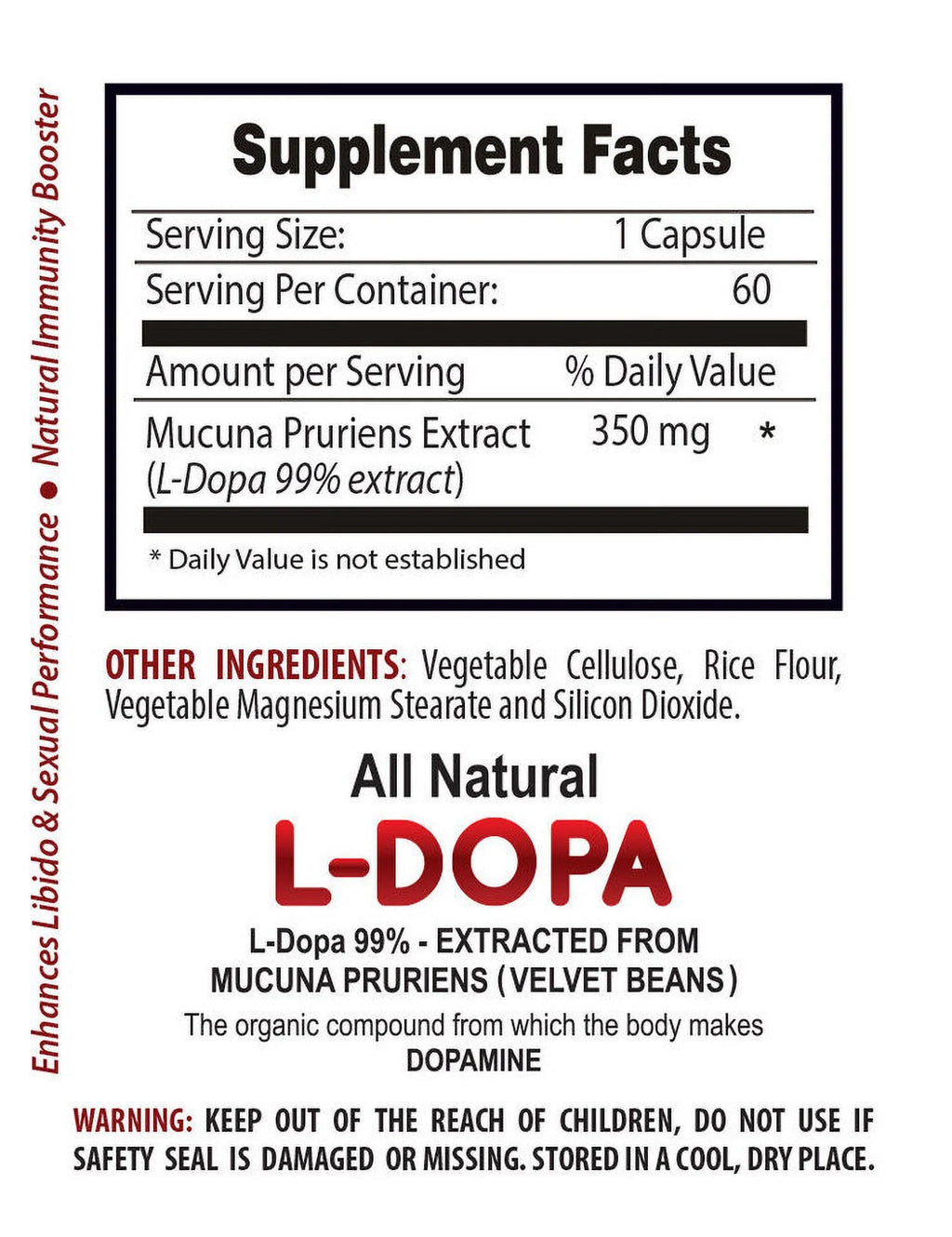 L-DOPA Mucuna Extract 350mg 600 Capsules L79765