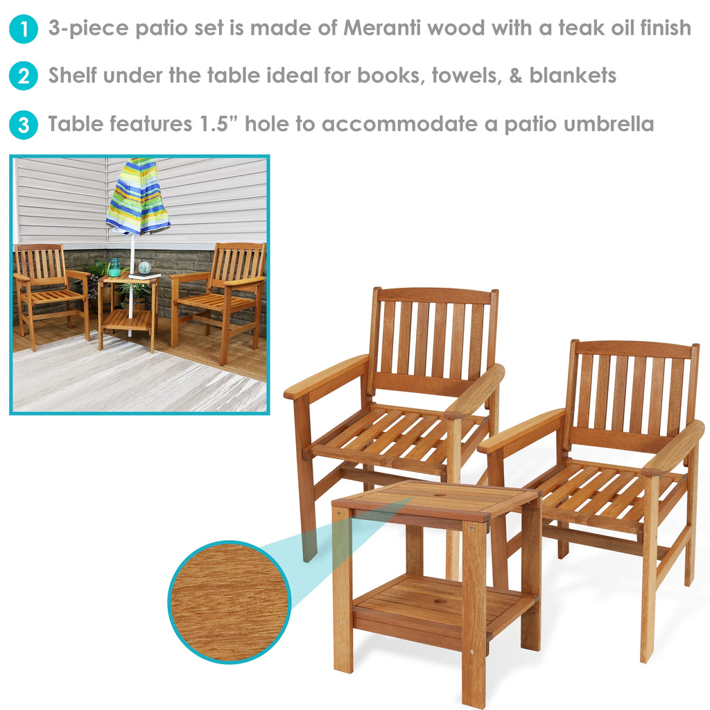 Meranti Wood 3pc Patio Table and Chairs Set J6480