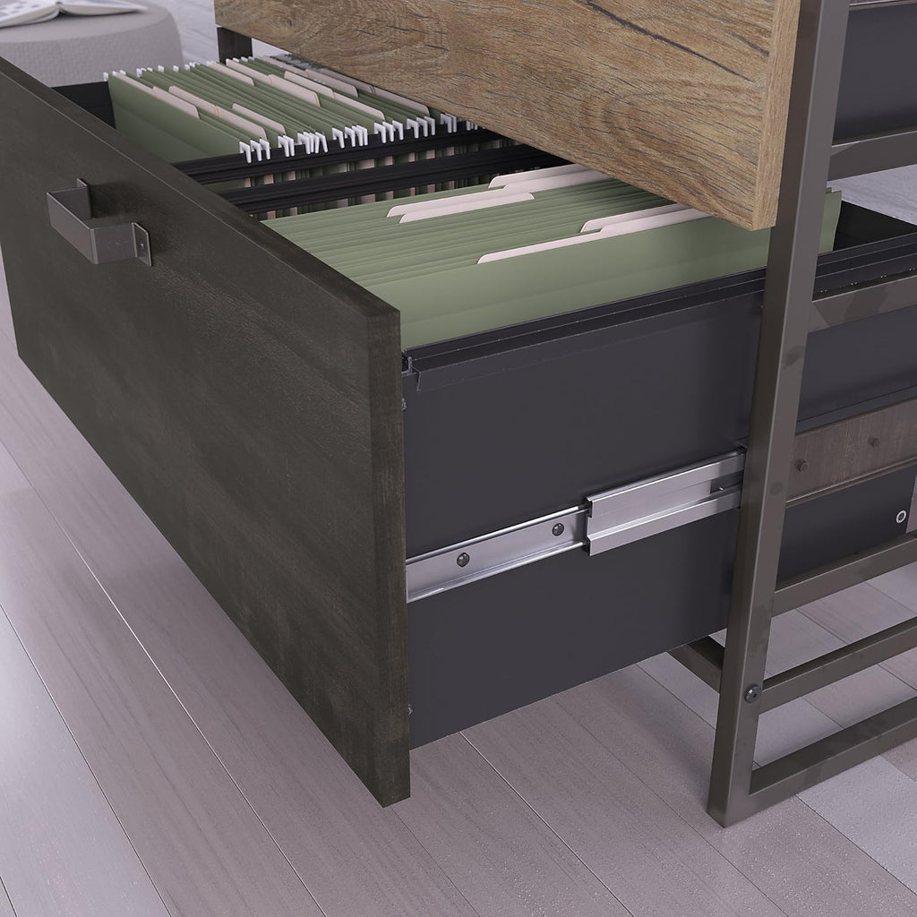 Rustic Gray L Shaped Industrial Desk with File Cabinets X16750