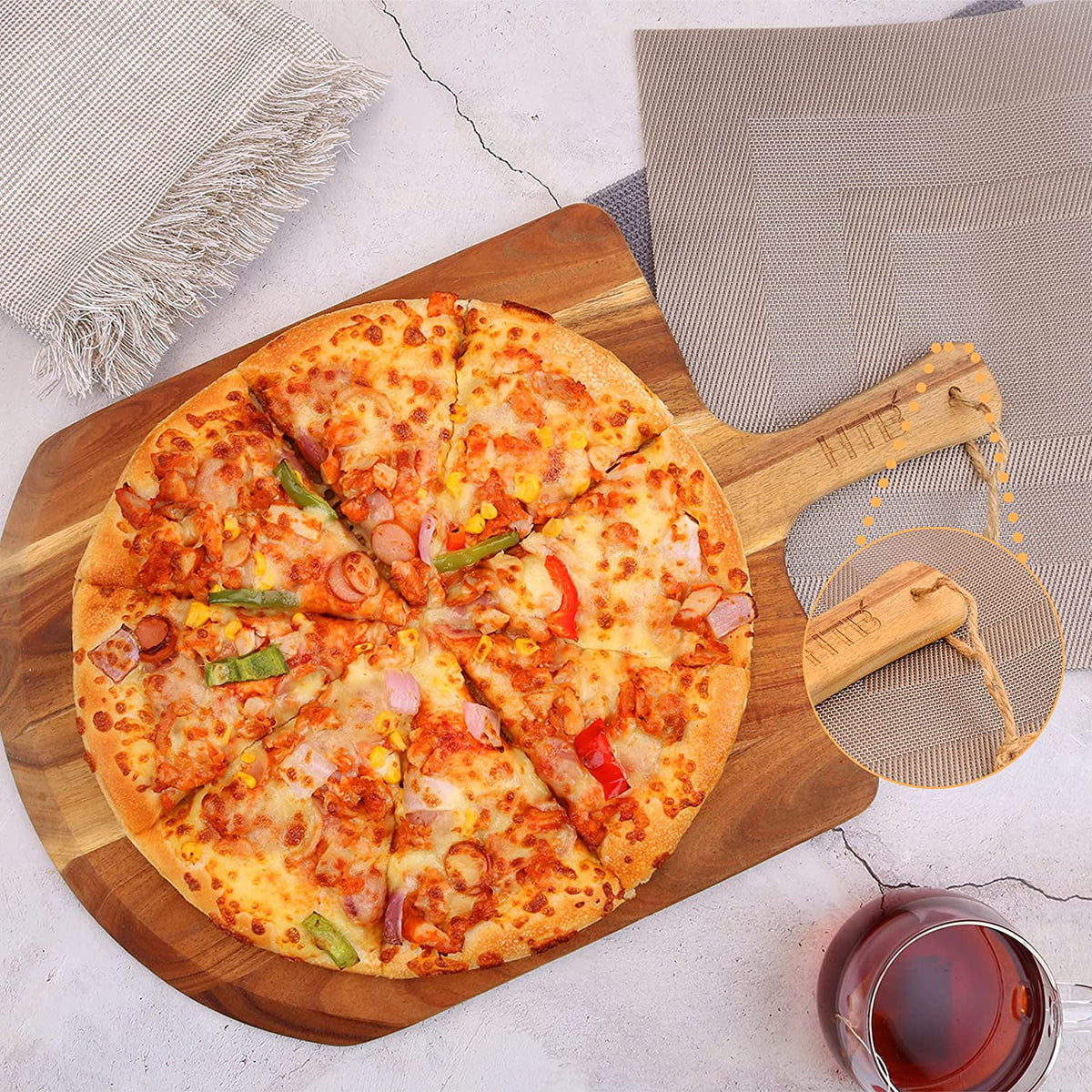 Acacia Wood Pizza Board With Cutter A93972