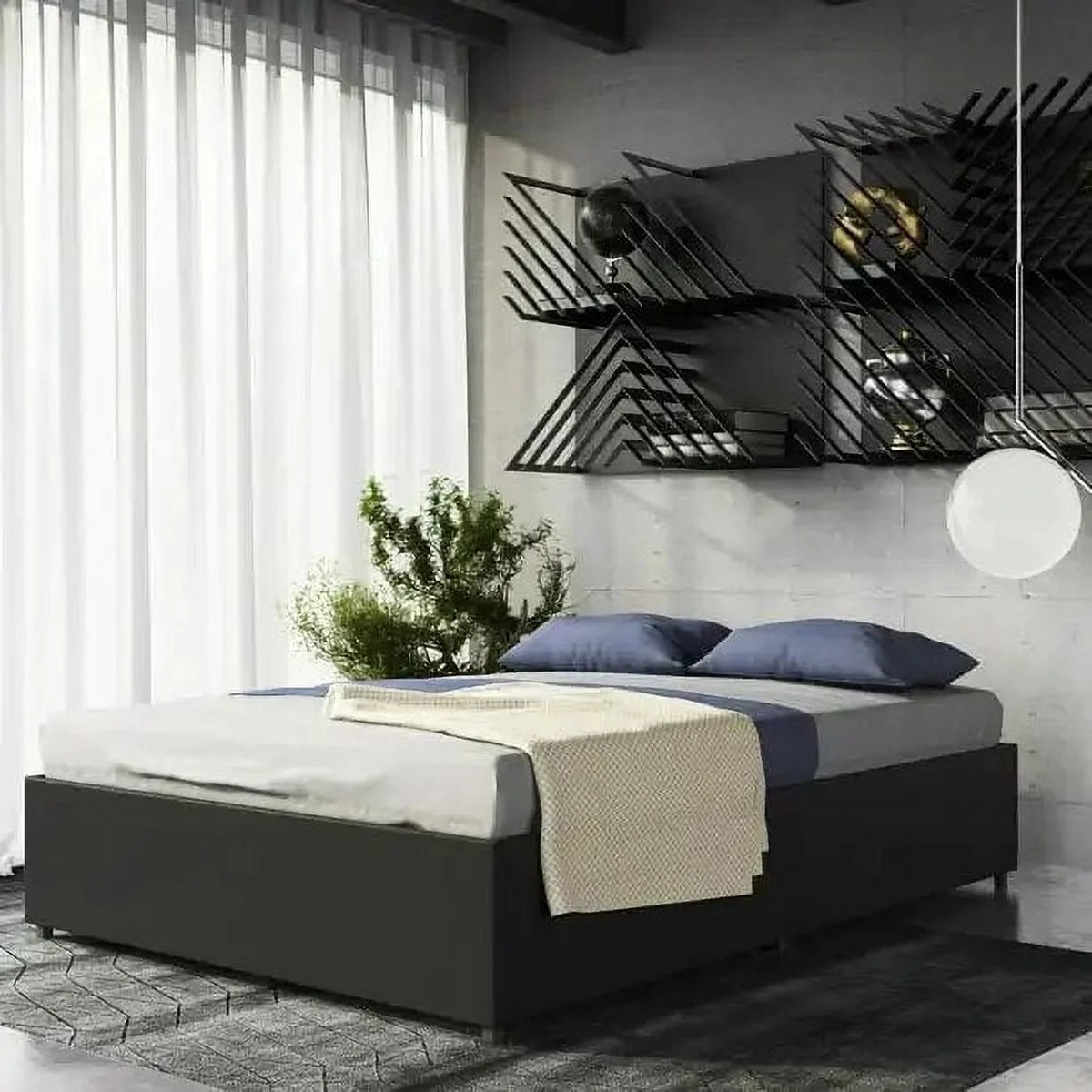 Queen Black Faux Leather Platform Bed with Storage W512