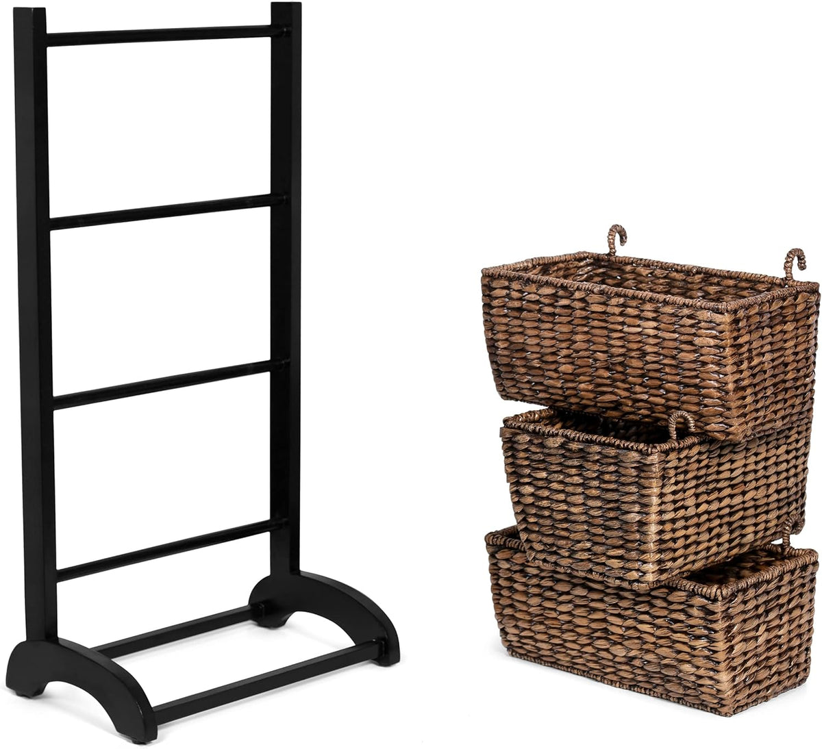 3-Tier Abaca Storage Organizer Shelf with Solid Wood Frame and 3 Baskets B2789