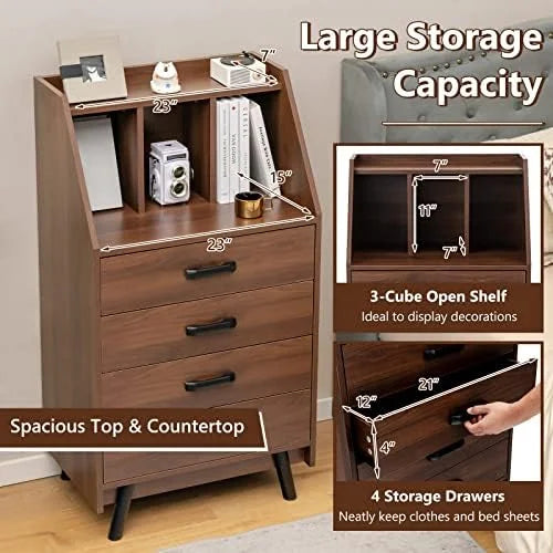 4 Drawer Wood Dresser with Bookshelf Q426