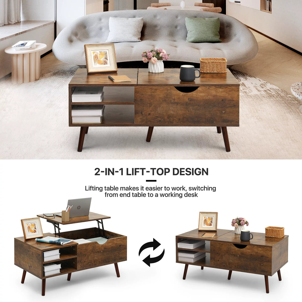 Wood Lift Top Coffee Table with Hidden Storage O827717