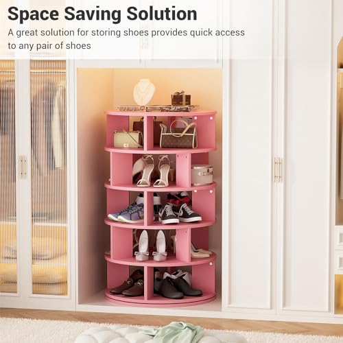 5-Tier Wood Rotating Shoe Rack, Pink G8202