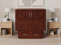 Twin Solid Wood Murphy Bed Chest with Mattress, Drawer & Charger, Walnut C704