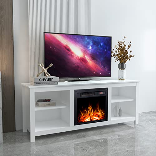 White 4 Cubby Electric Fireplace TV Stand I60465