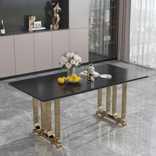 Faux Marble Dining Table with Black Legs Y35820