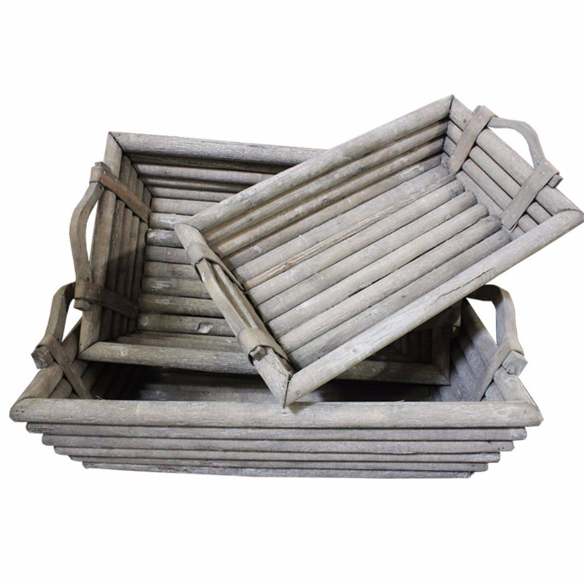 Wooden Trays Set of 3 Gray K917292