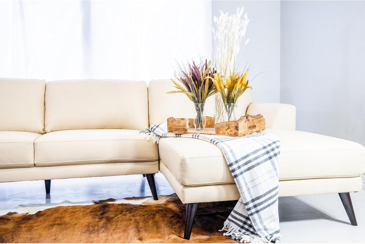 Cream Top Grain Leather Right Facing Sectional U5167