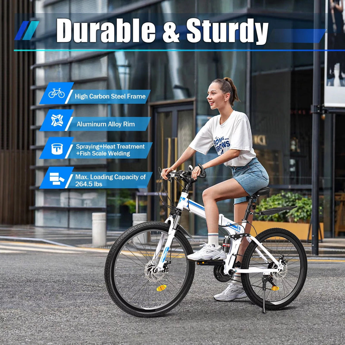 26 Mountain Folding Bike 21-Speed High-Carbon Steel Bicycle with Dual Disc-Brake J16157