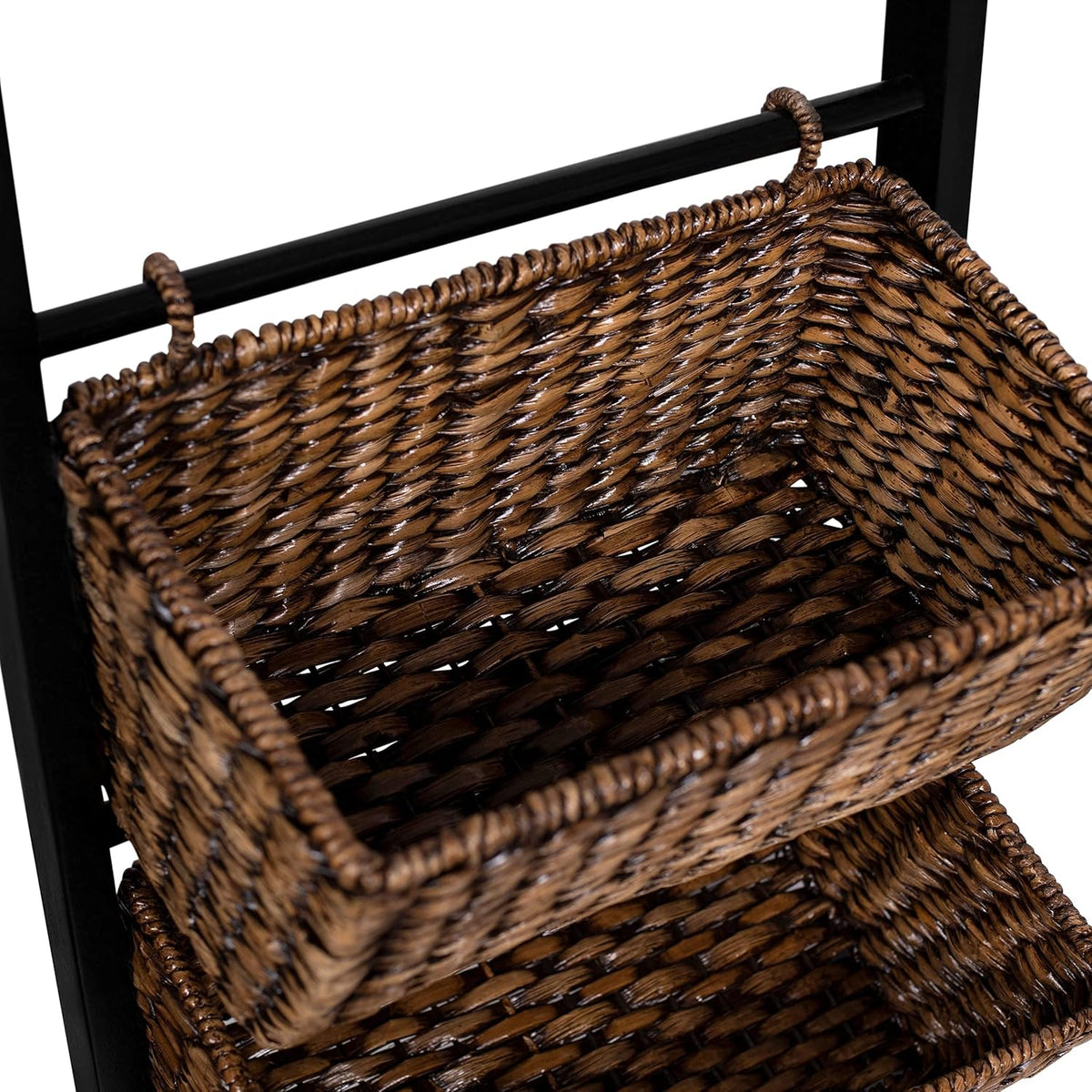 3-Tier Abaca Storage Organizer Shelf with Solid Wood Frame and 3 Baskets B2789