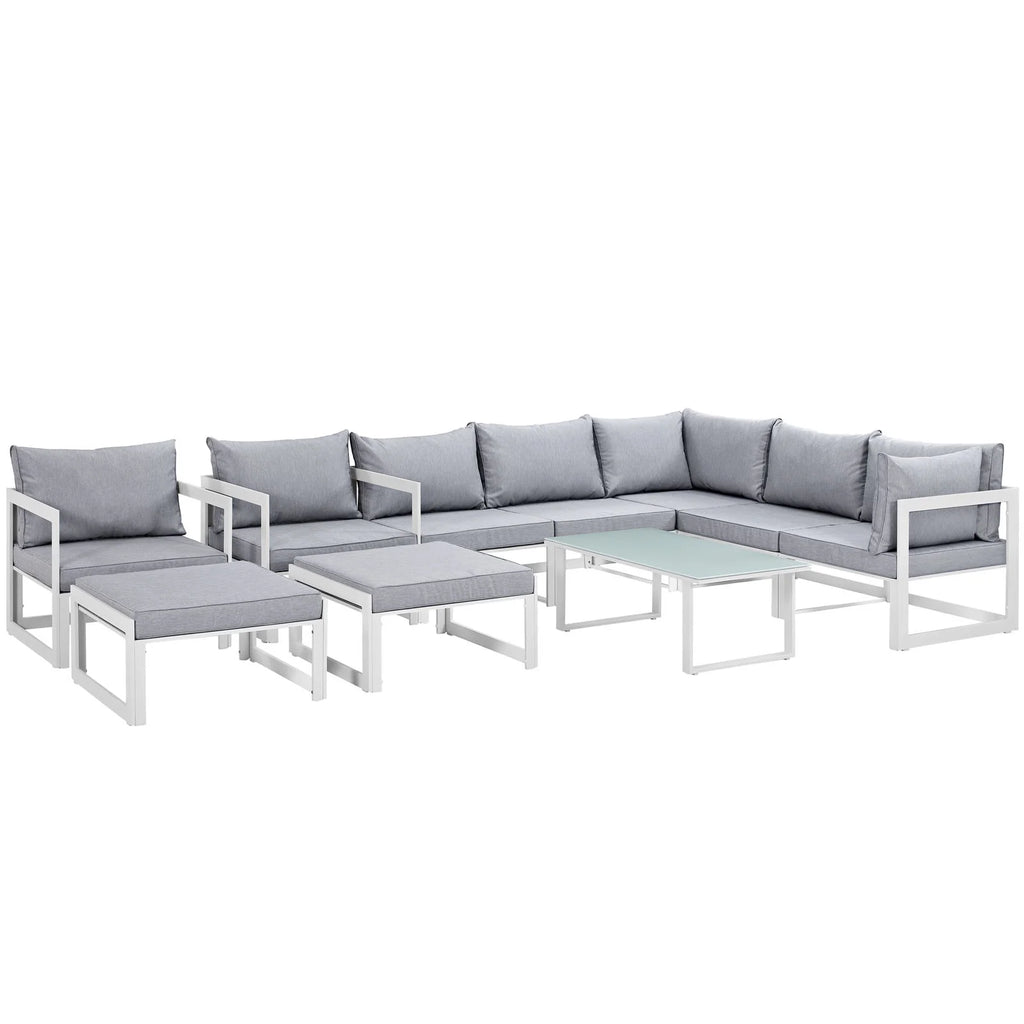 White Gray 10 Piece Outdoor Patio Sectional Sofa Set U485498