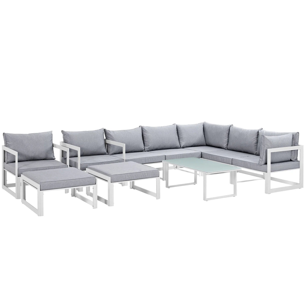 White Gray 10 Piece Outdoor Patio Sectional Sofa Set U485498