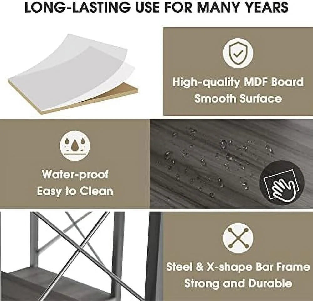 7-Tall L-Shaped Corner Bookshelf with Metal Frame I1914