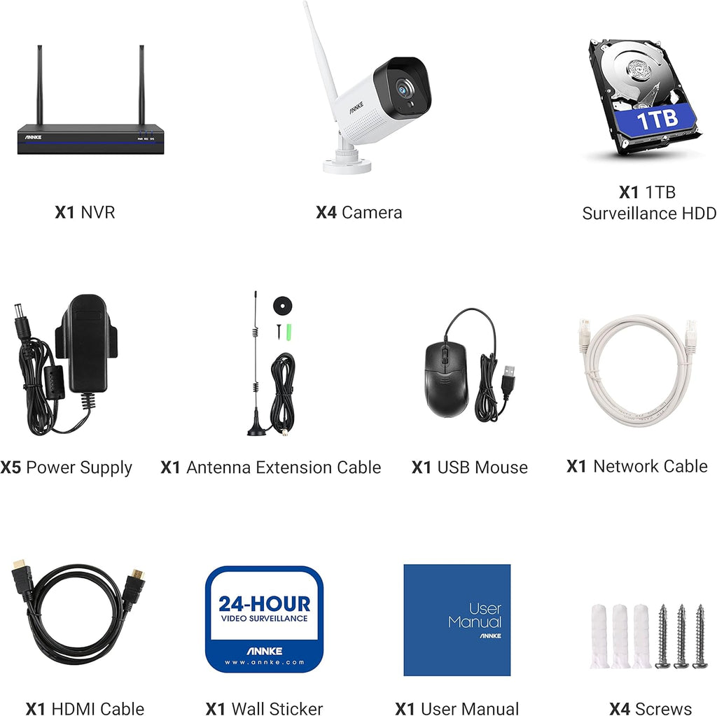 8CH Wireless Security Camera System with 1TB HDD and 4 1080P Outdoor Cameras C414929
