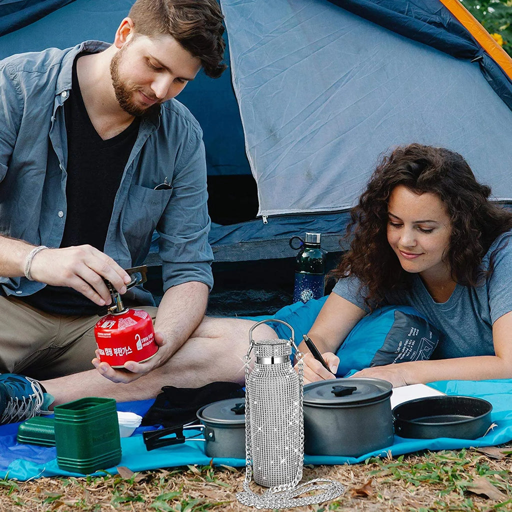 Silver Stainless Steel Insulated Water Bottle with Chain X897