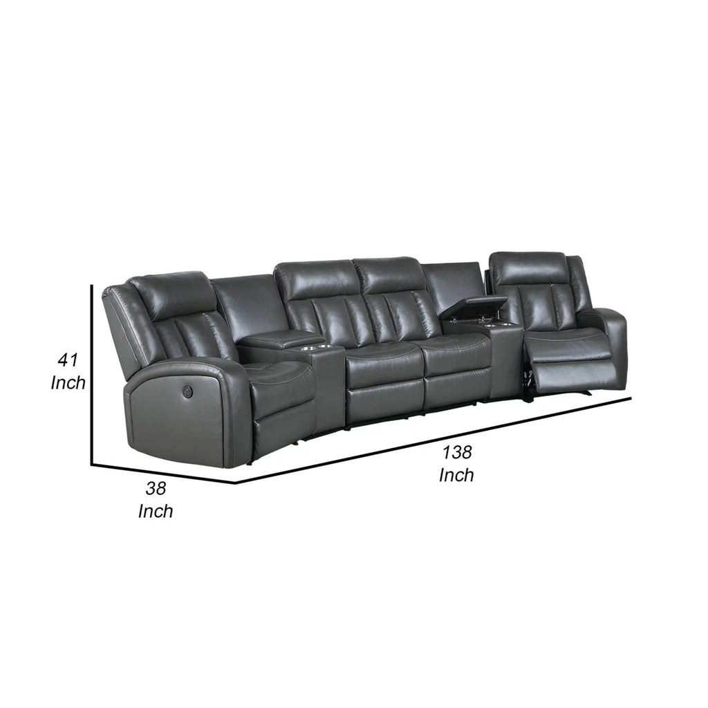 5 Piece Power Recliner Sectional Sofa Set Gray Faux Leather V183