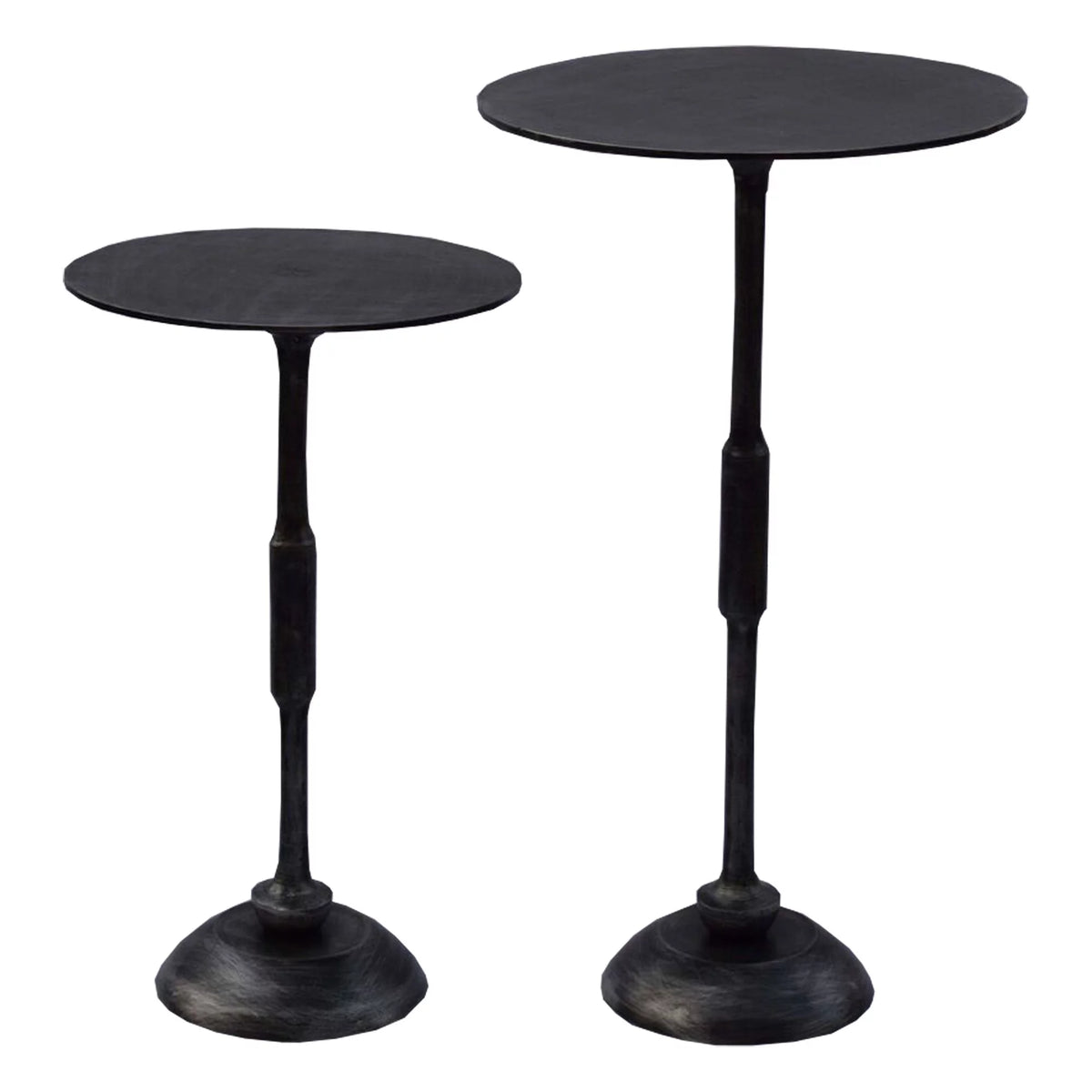 Set of 2 Antique Charcoal Gray Circular Pedestal Accent Tables P318091