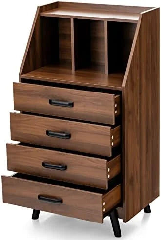 4 Drawer Wood Dresser with Bookshelf Q426