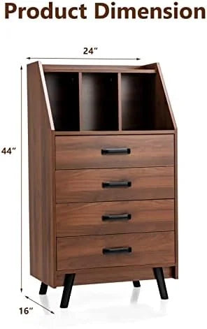 4 Drawer Wood Dresser with Bookshelf Q426