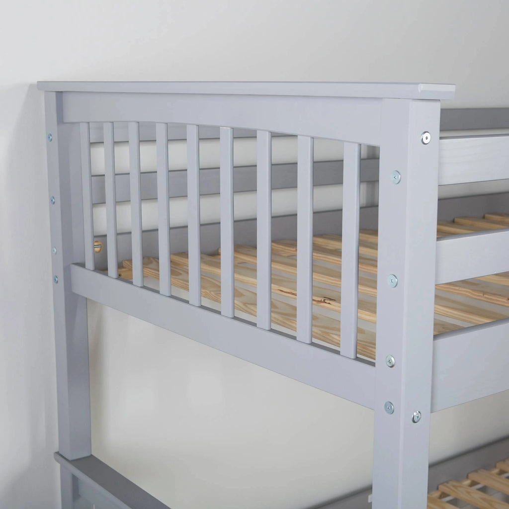 Twin Solid Wood Bunk Bed with Trundle Bed Gray W362106