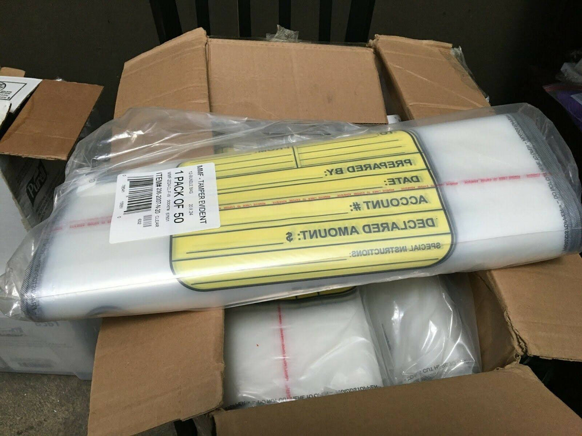 12 Bundle Capacity Tamper-Evident Cash Bags, 20 x 24, Clear, 250 Bags/Box Q911172