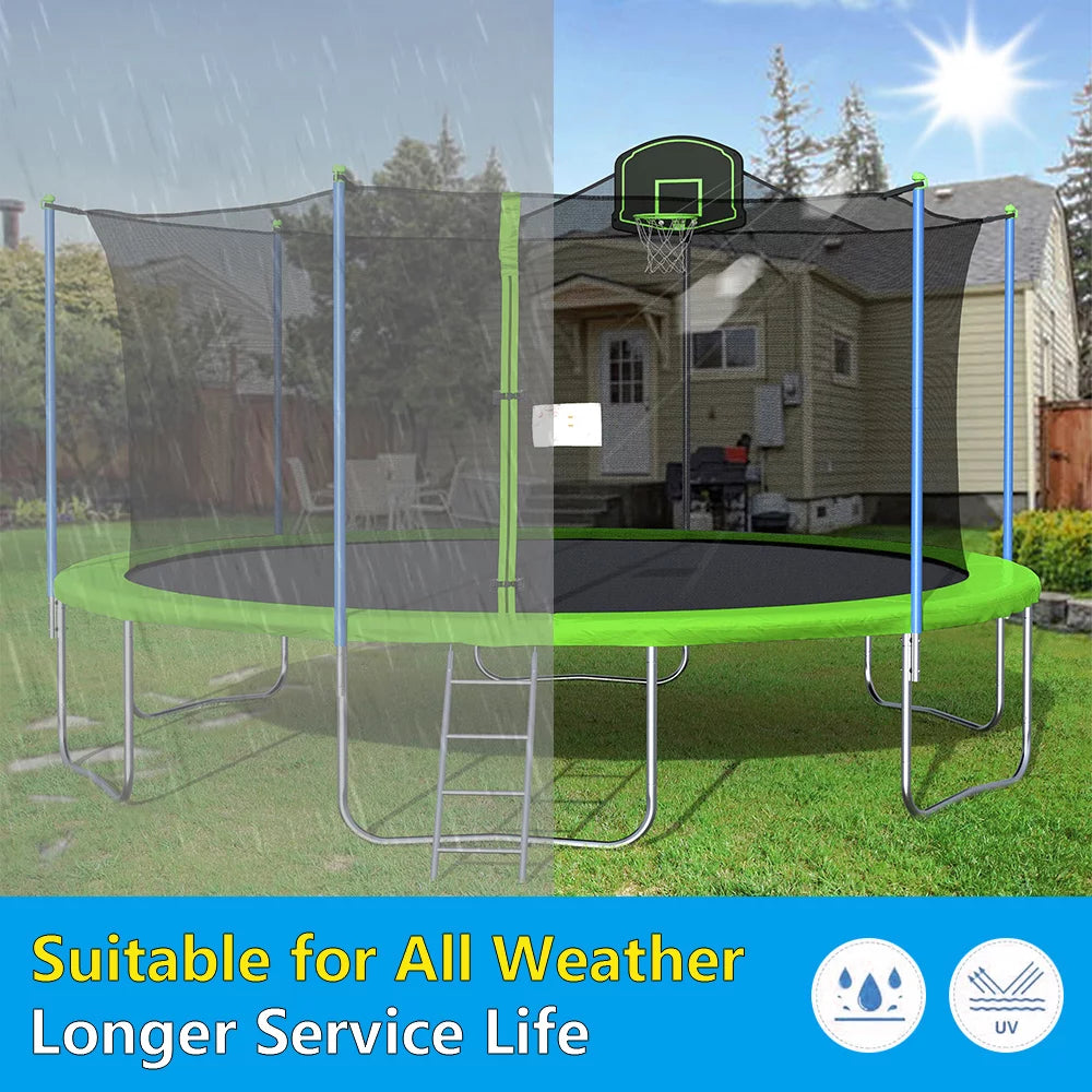 14FT Blue Trampoline with Basketball Hoop and Enclosure Net S687