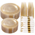 350 Pieces Gold Glitter Disposable Dinnerware Set R7980