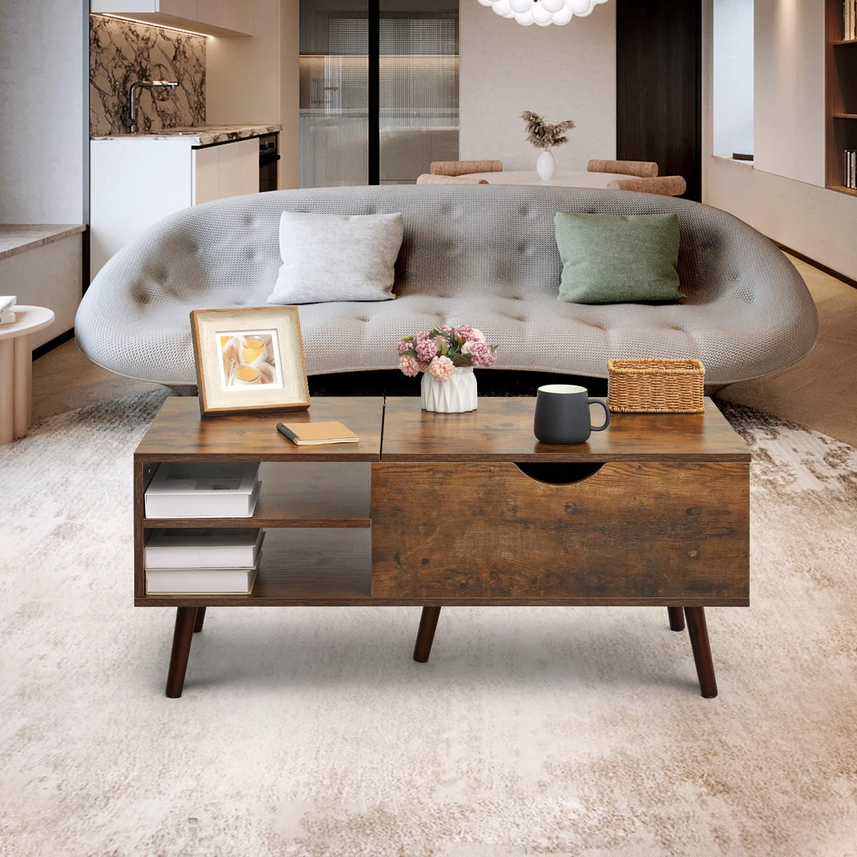 Wood Lift Top Coffee Table with Hidden Storage O827717