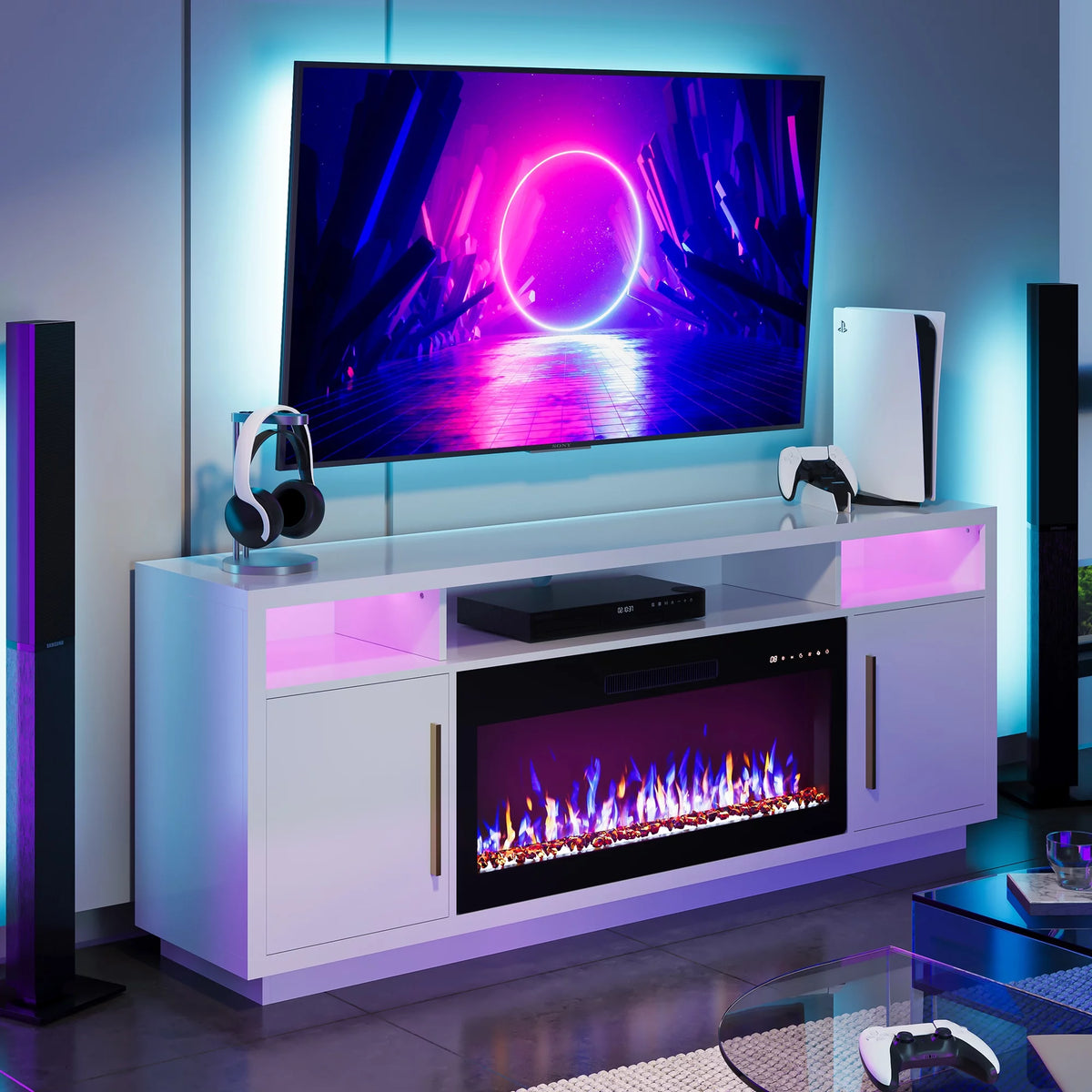 White 69 Inch Fireplace TV Stand with Storage Q287403