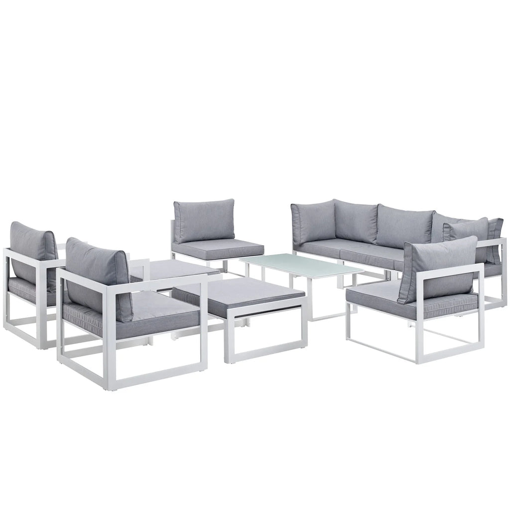 White Gray 10 Piece Outdoor Patio Sectional Sofa Set U485498
