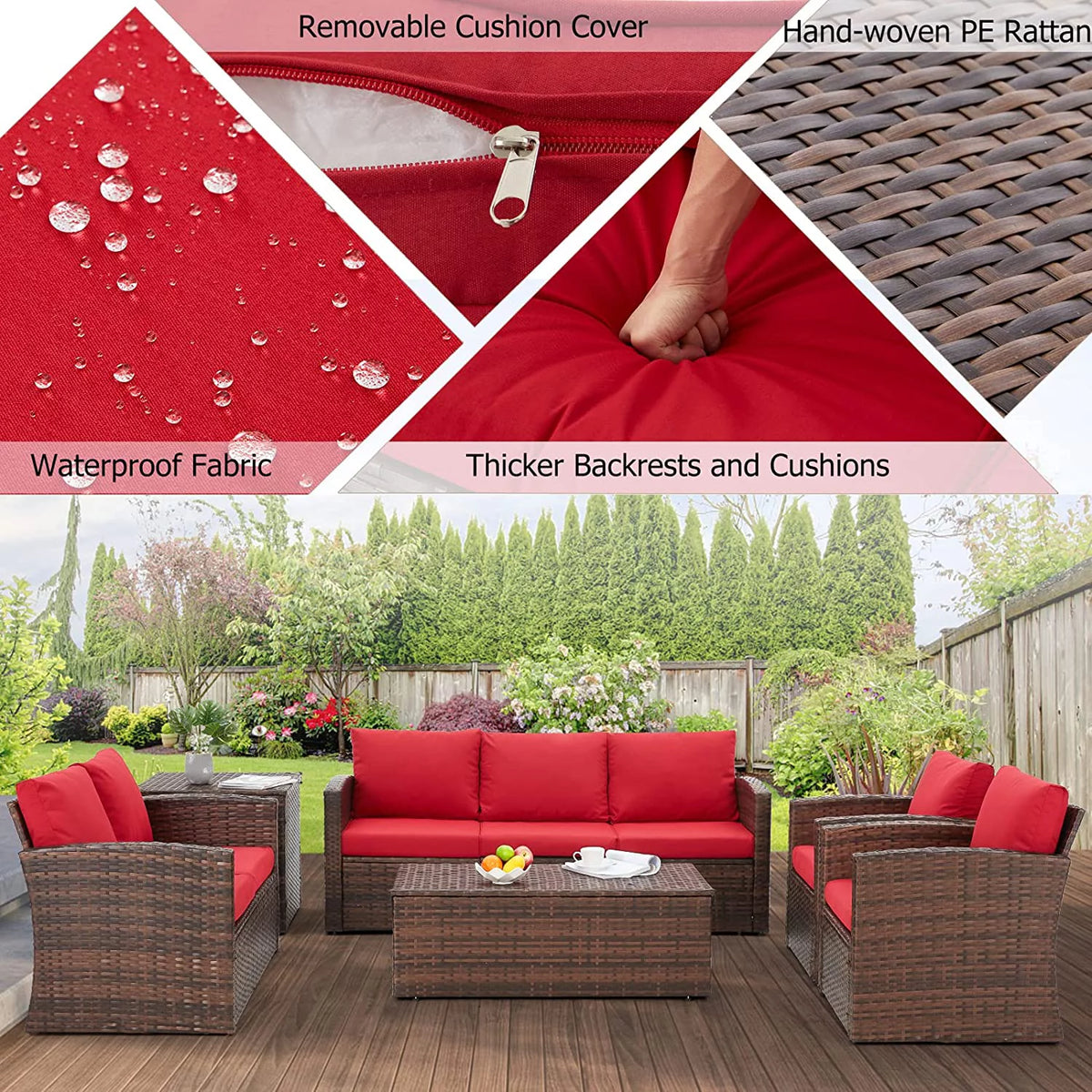 6 Pieces Patio Rattan Wicker Sectional Sofa M1071