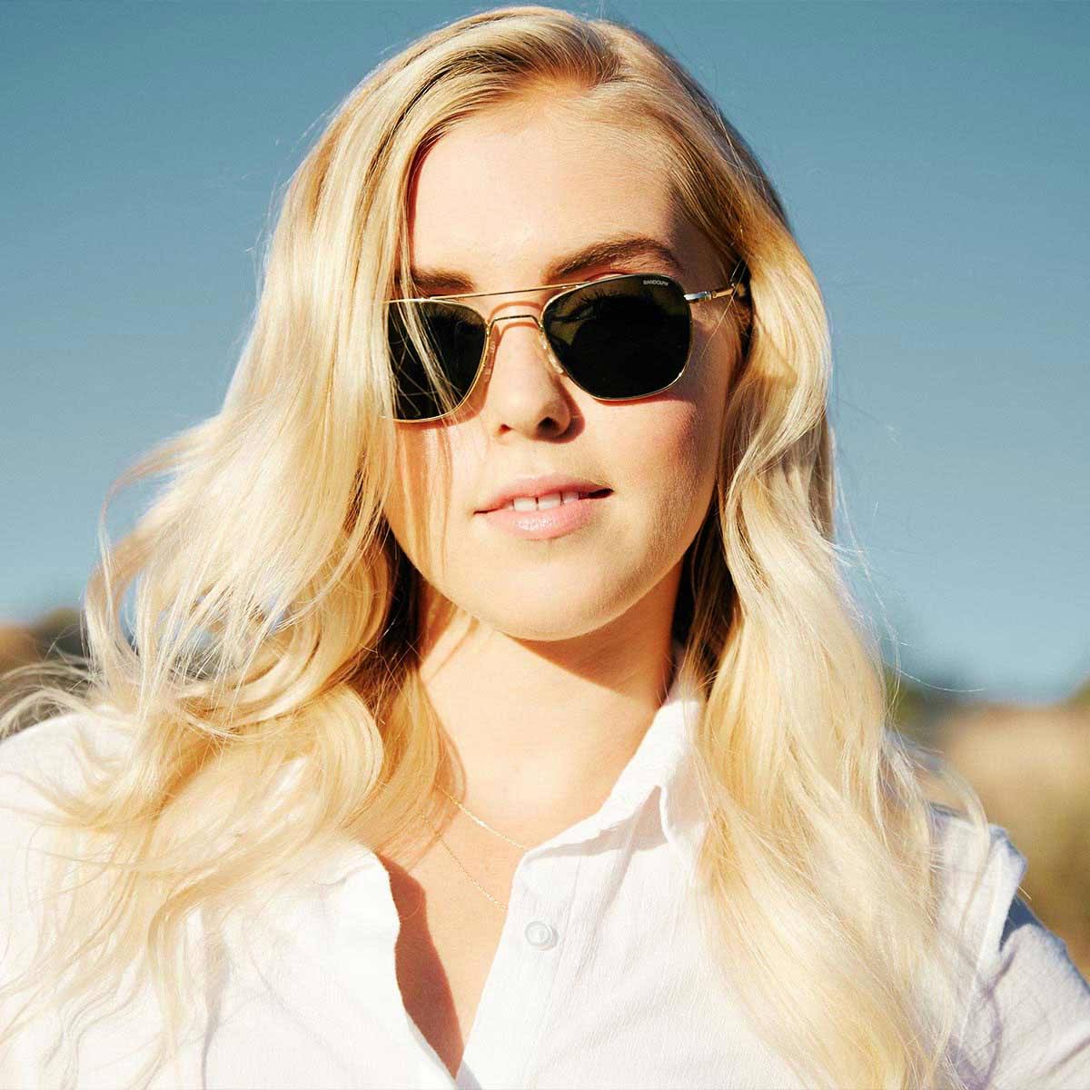 Aviator Bayonet Temple Sunglasses in Gold B27588