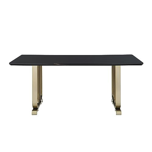 Faux Marble Dining Table with Black Legs Y35820