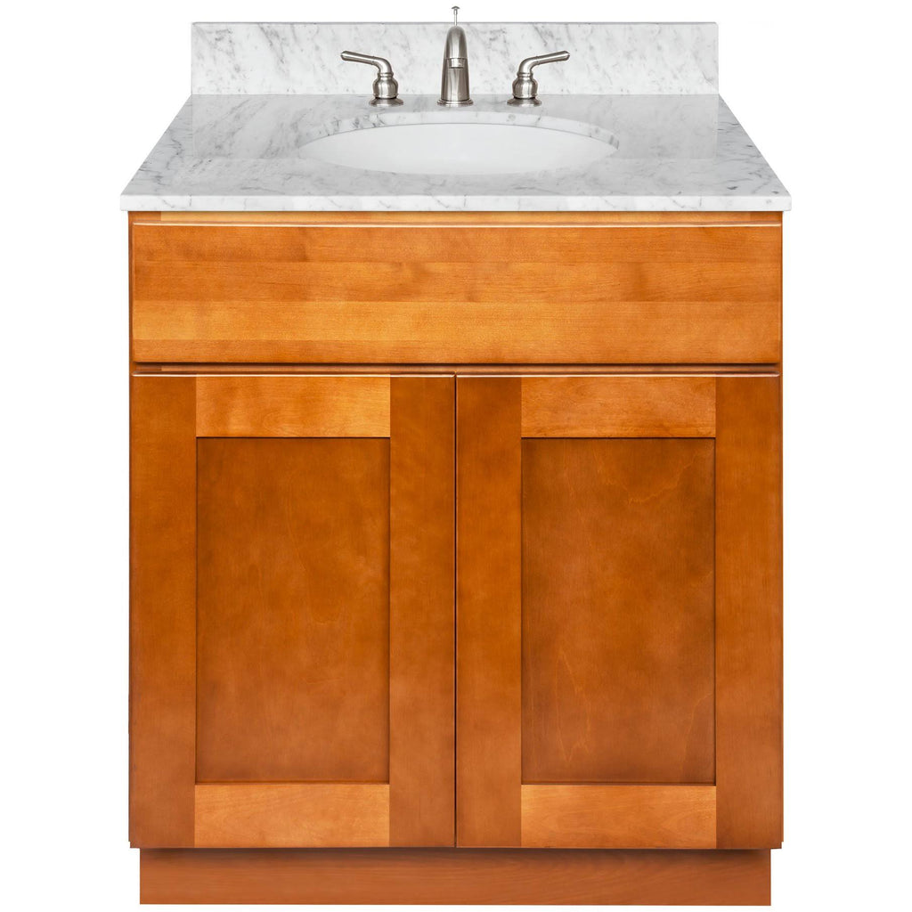 Brown Bathroom Vanity 30 inch White Marble Top Z620966