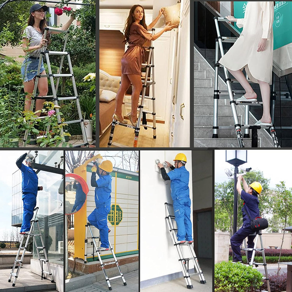 A-Frame Aluminum Telescoping Folding Ladder 330lb Capacity M58098