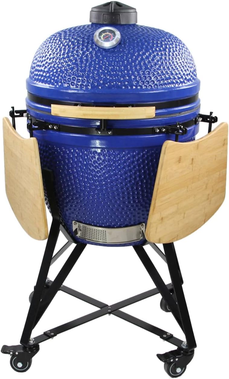 21” Large Ceramic Kamado Grill Cooker Oven Smoker with Trolley O5207