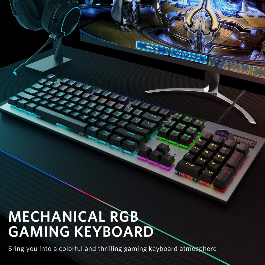 Mechanical Gaming Keyboard Wired RGB Rainbow Backlit with Blue Switches Ergonomic Standard Keyboard Pack of 2 I297936