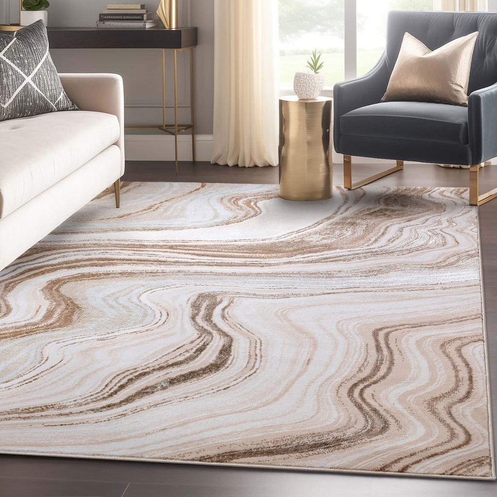 7'10" x 9'10" Ivory Abstract Area Rug B5096