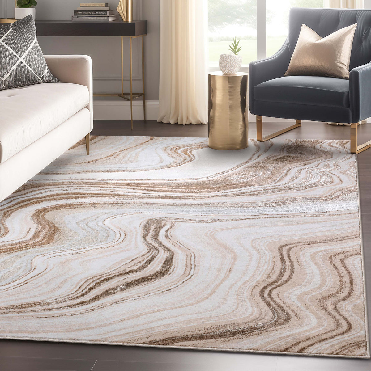 7'10" x 9'10" Ivory Abstract Area Rug B5096