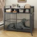47 Inch Wooden Dog Crate Furniture with Removable Divider Storage Drawers Double Door White T721