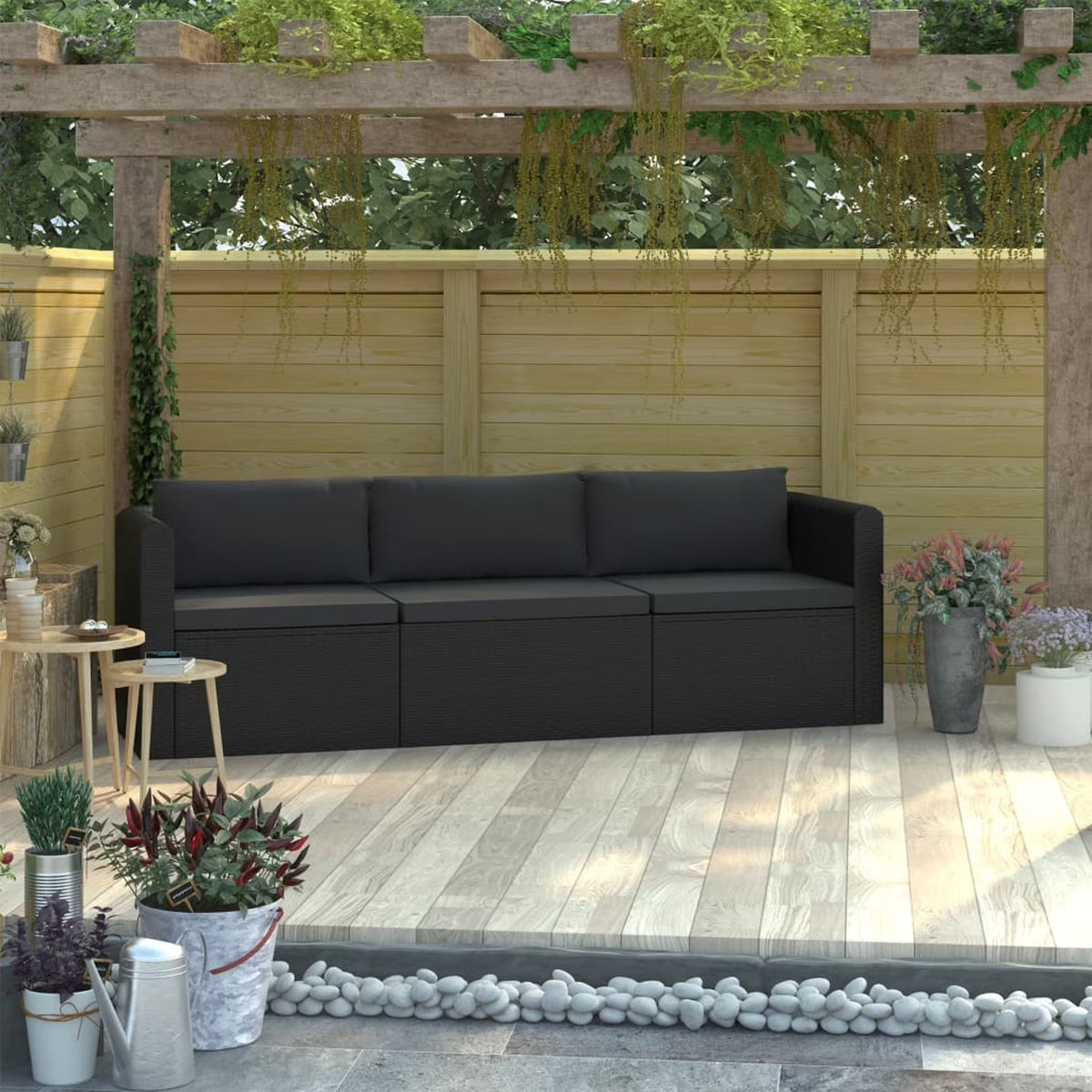 3 Piece Black Poly Rattan Sectional Sofa Set A181045