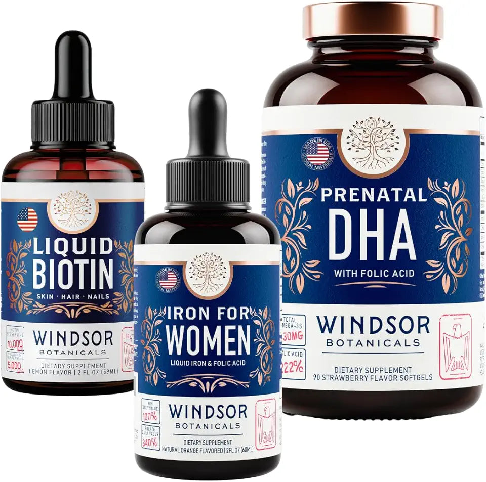 Liquid Biotin, Liquid Iron with Folic Acid and Prenatal DHA E2496