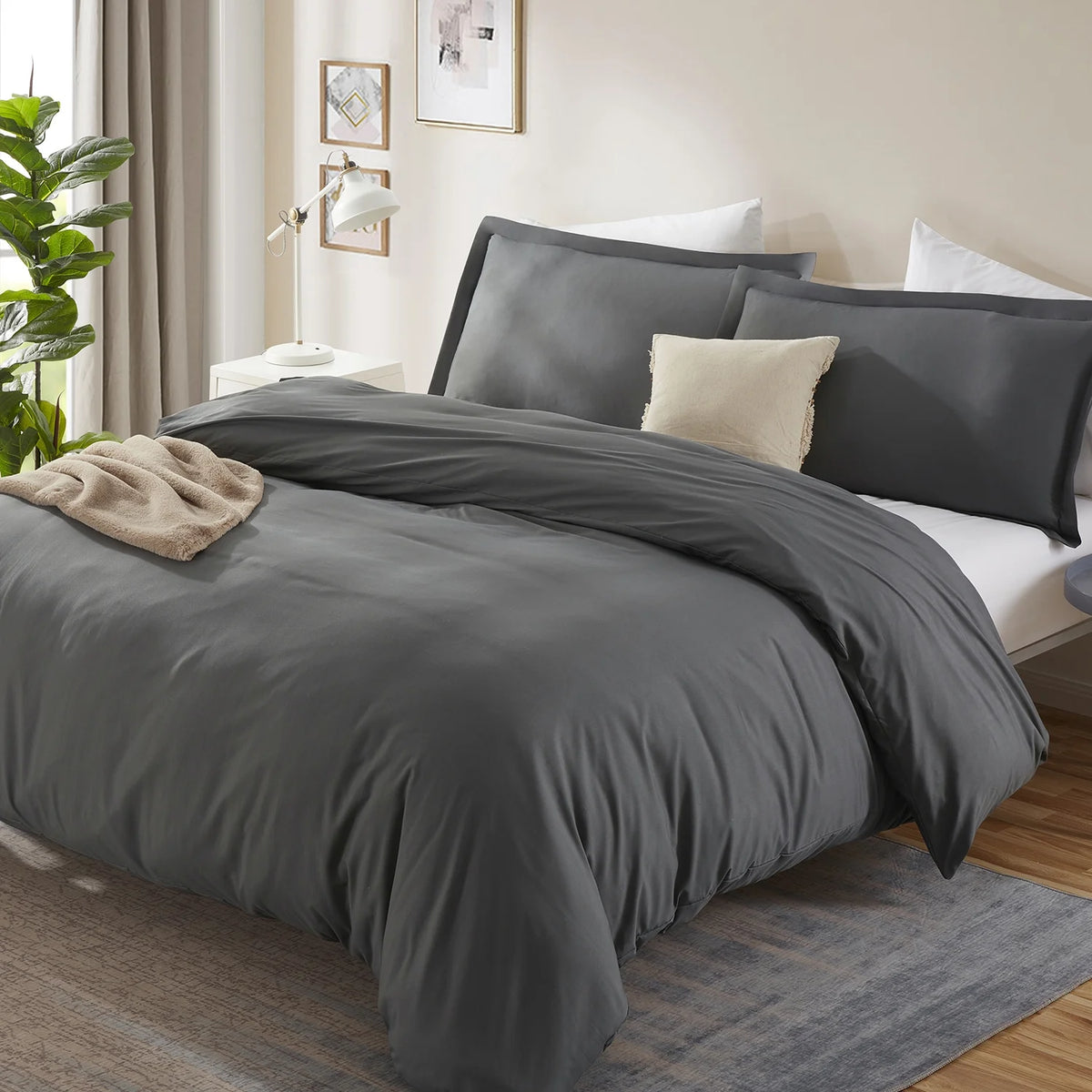 3pc Microfiber Duvet Cover Set Queen with 2 Pillow Sham Grey J252681