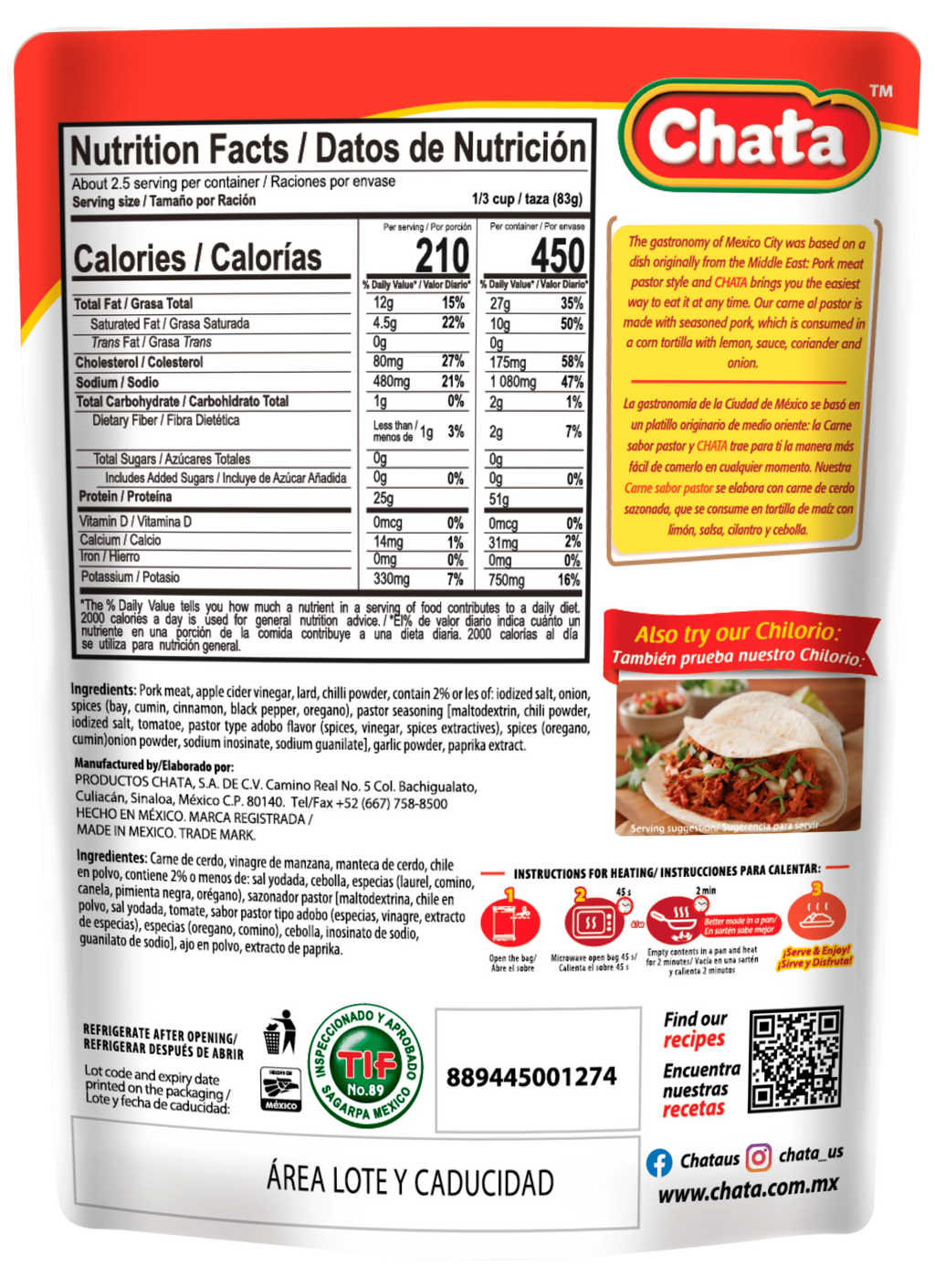 Pork Meat Pastor Style Pouch, 8 oz, Pack of 6 P462