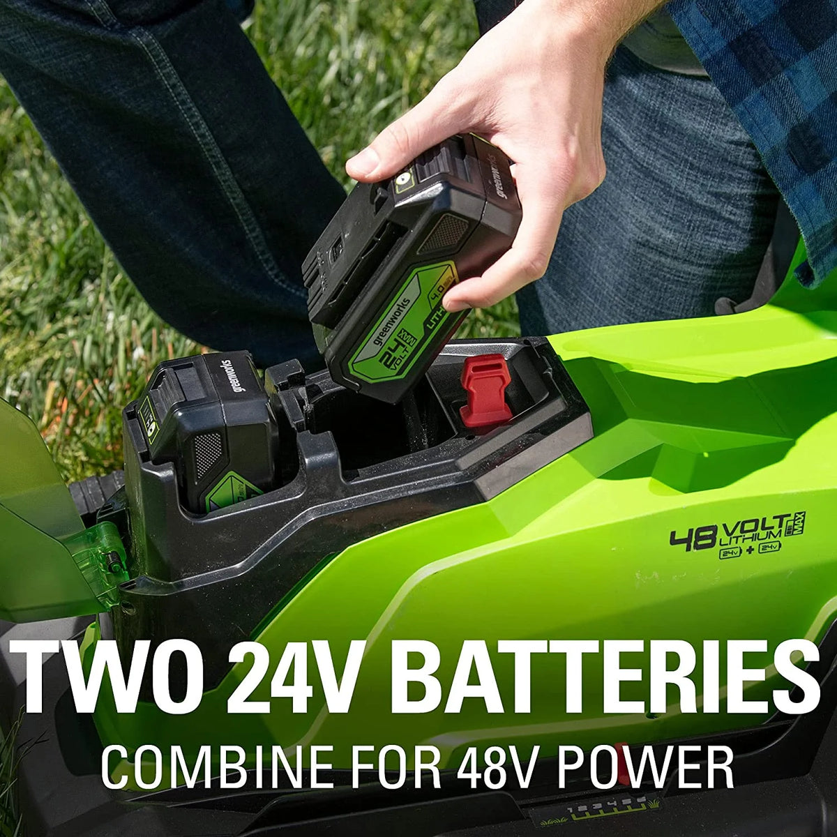 48V 17 Battery-Powered Push Lawn Mower with 2 x 24V 4Ah Batteries P718