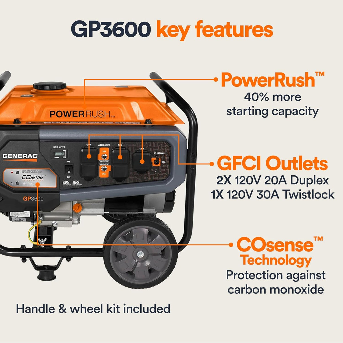 3,600-Watt Portable Generator Orange/Black G22074