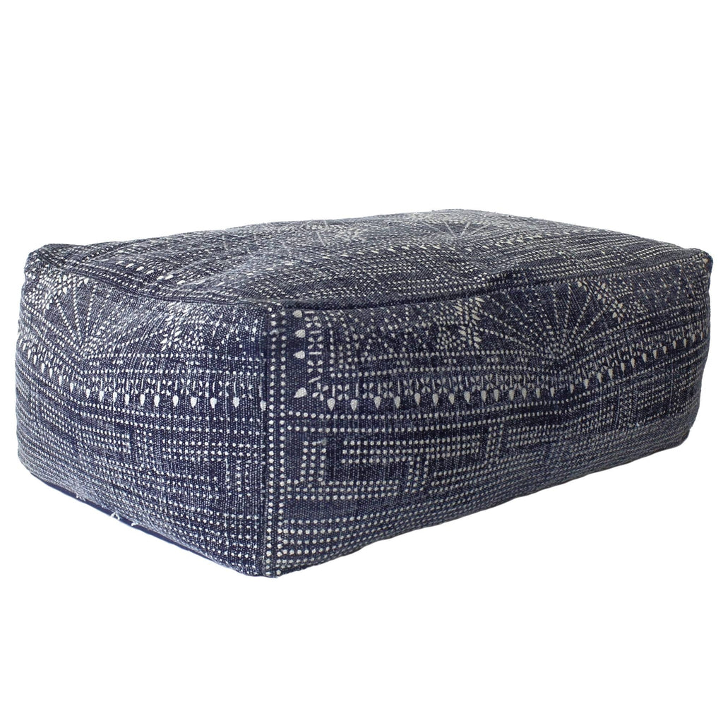 Blue Batik Print Rectangular Pouf V6664